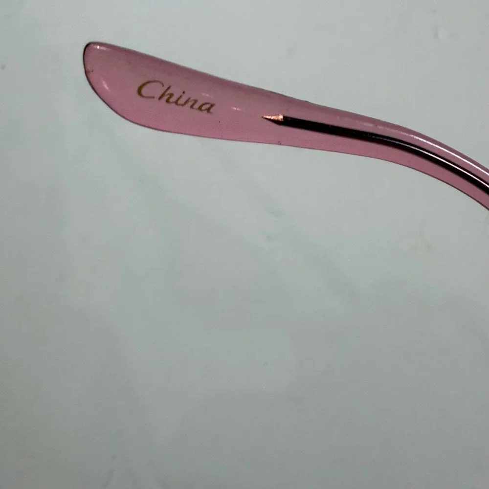 Pink Rimless Cat Eye Sunglasses Rhinestone Bridge Hand Polished Frame Y2K Retro